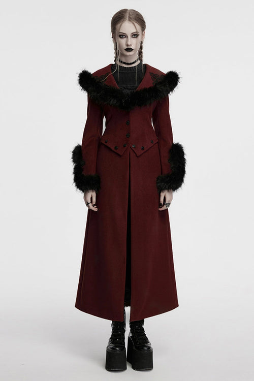 Red Long Sleeves Faux Fur Stitching Lace-Up Detachable Women's Gothic Coat