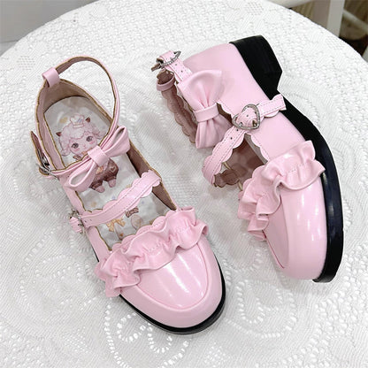 Sweet Ruffle Bowknot Japanese Lolita Shoes 15 Colors