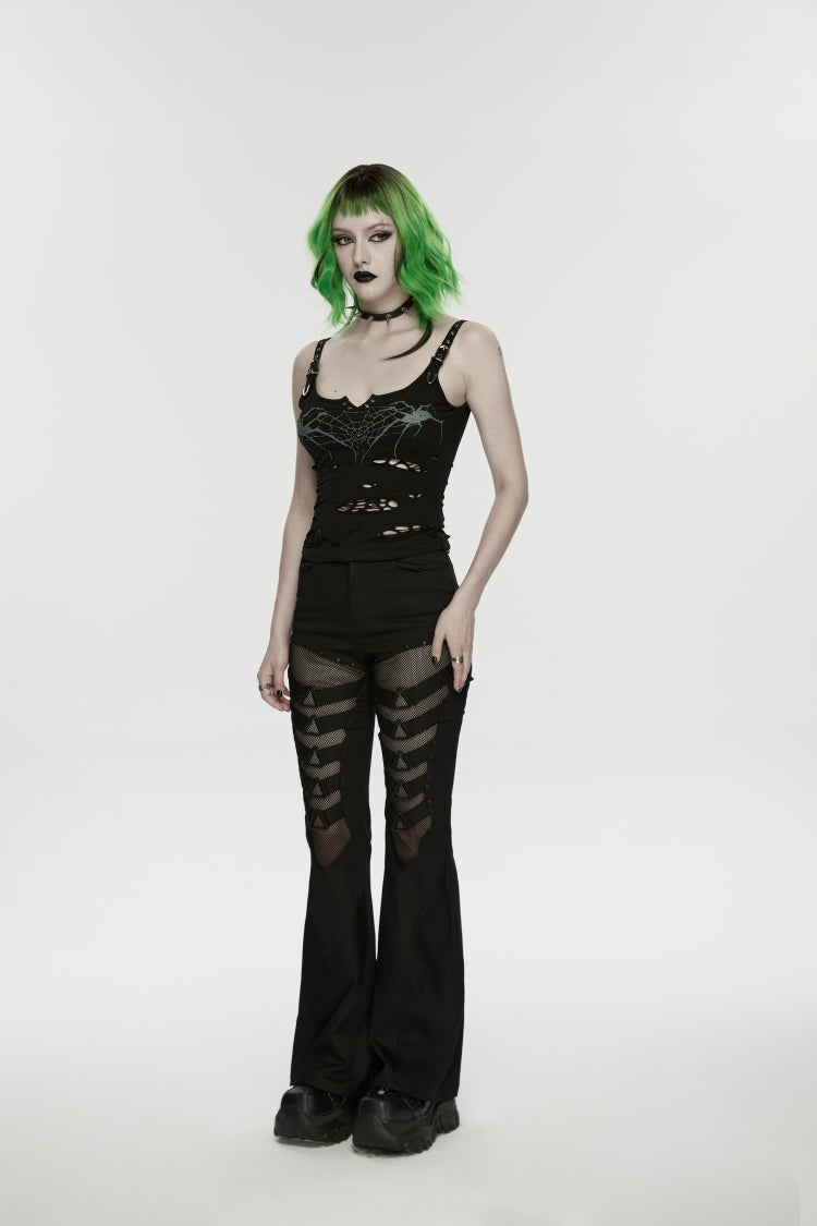 Black Spliced Slim Eyelet Women's Punk Pants