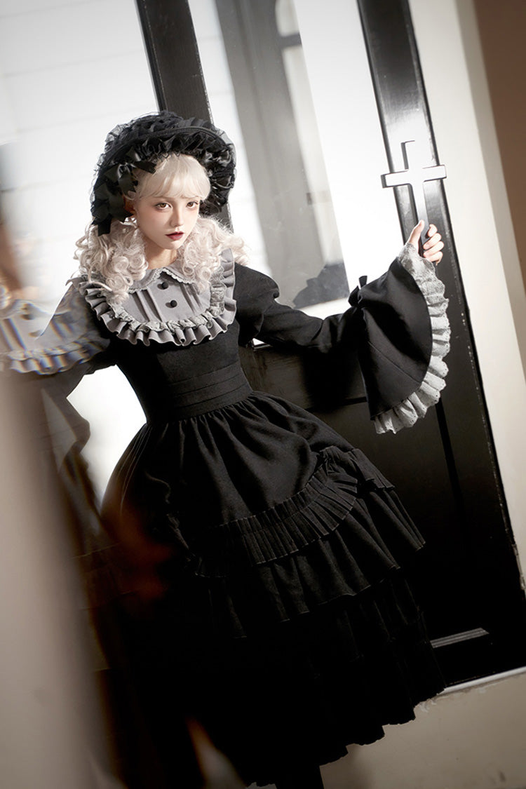 Black [Chapter of the Night] Long Hime Sleeves Ruffle Bowknot Gothic Lolita Dress