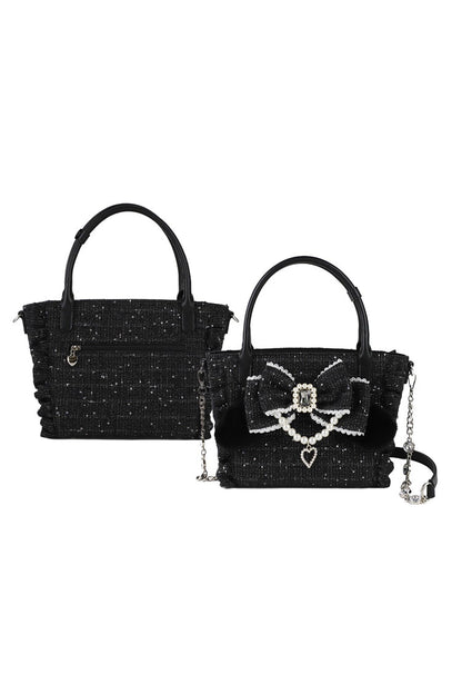 Sweet Ruffle Bowknot Zipper Pearl Chain Japanese Lolita Handbag 4 Colors
