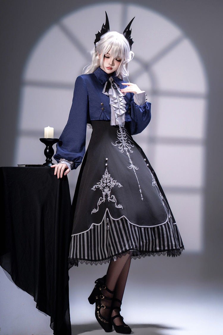 Black Printed Embroidered Gothic Vintage Elegant Lolita Jsk Dress Set