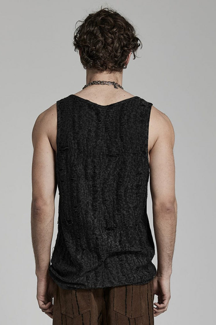 Sleeveless Print Ripped Mens Steampunk Vest 2 Colors
