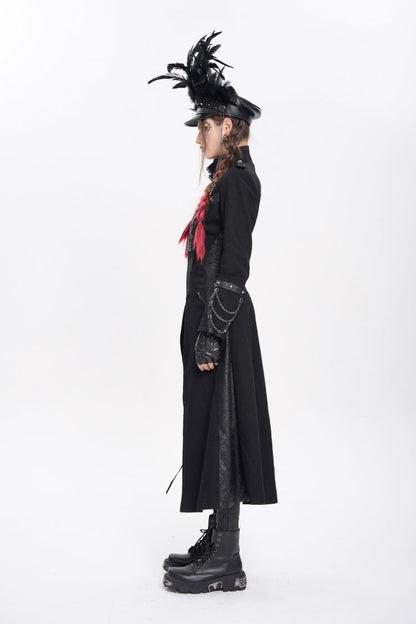 Black Stand Collar Long Sleeves Buckle Chain Women's Punk Jacket