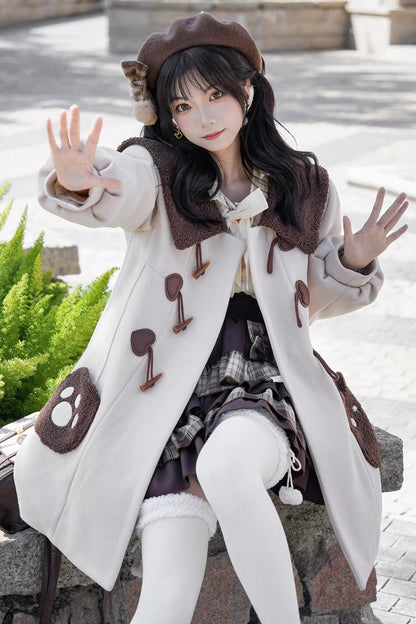 Ivory Lapel Collar Long Sleeves Horn Button Sweet Japanese College Style Lolita Coat