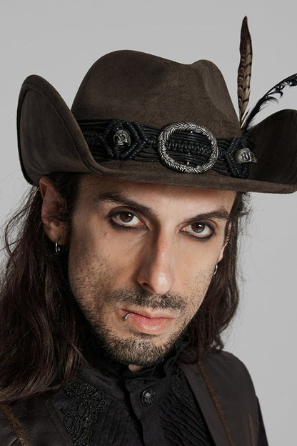 Brown Tassels Feather Skull Men's Punk Hat