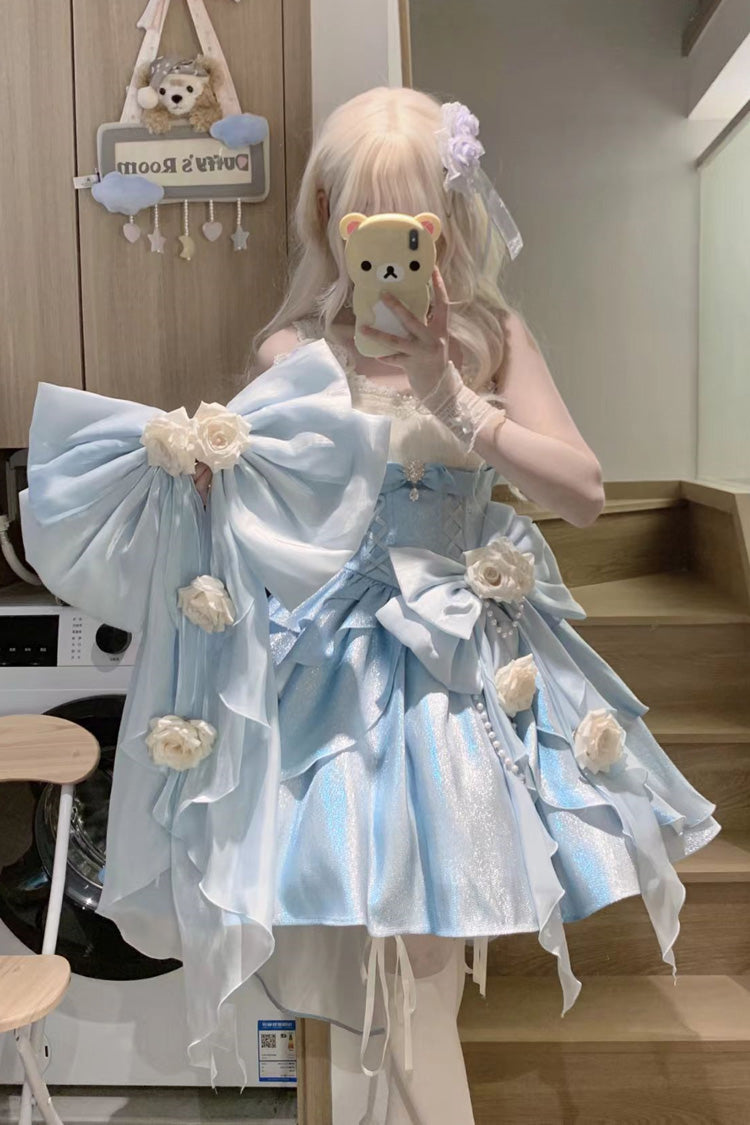 Blue [Rose Heart Knot] Ruffle Hanayome Bowknot Sweet Princess Gorgeous Lolita Jsk Dress