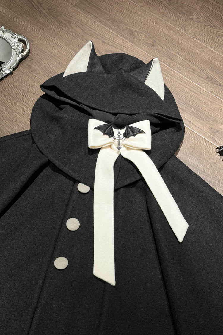 Black/Pink Bat Bowknot Cloak Wool Sweet Lolita Coat