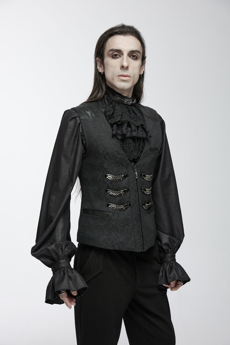 Black Sleeveless Buckle-up Loops Zip Men's Gothic Vest