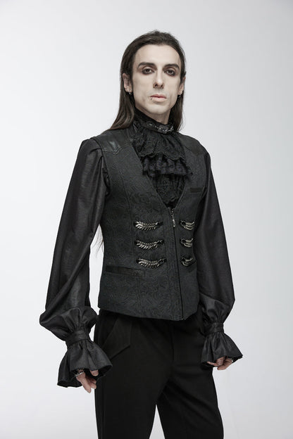 Black Sleeveless Buckle-up Loops Zip Men's Gothic Vest