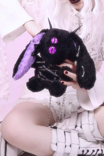 Black/Purple [Demon Bunny One-Eyed Doll] Chain-Decorated Gothic Lolita Crossbody Bag