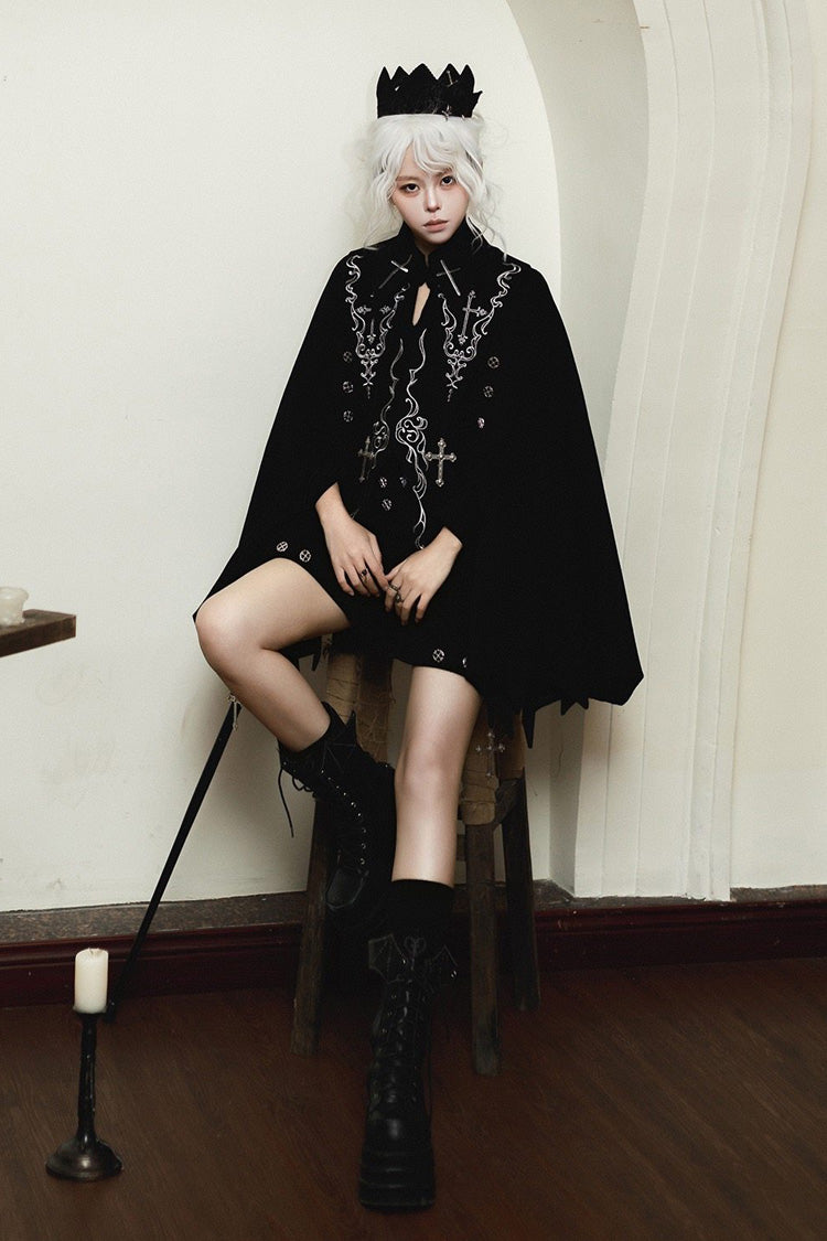 Black [The Eternal Night Descends] Embroidered Ouji Gothic Lolita Cloak Shorts Set