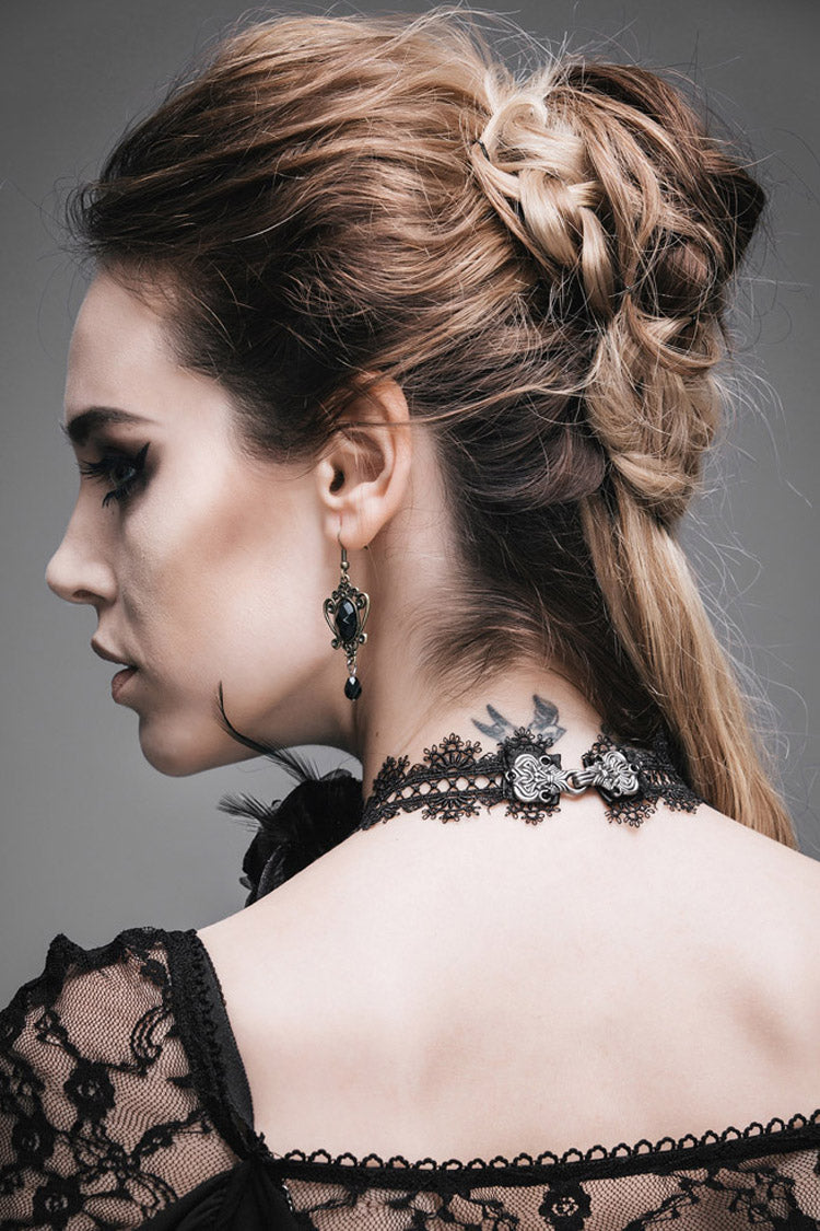 Black Shining Lace Rose Beads Chain Women's Gothic Choker