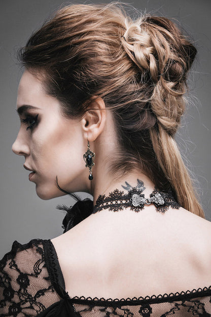 Black Shining Lace Rose Beads Chain Women's Gothic Choker
