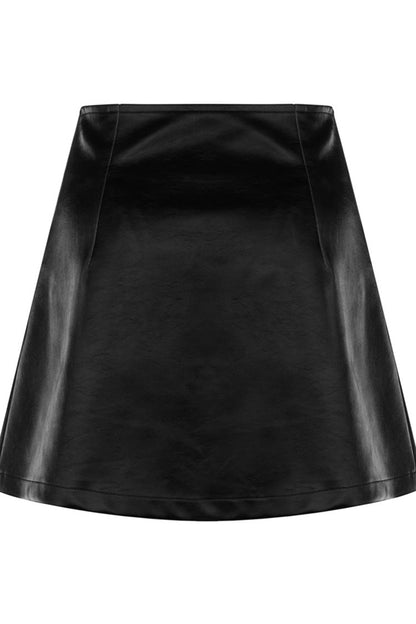 Black Rivet Lace A Version Slit Leather Women's Punk Skirt