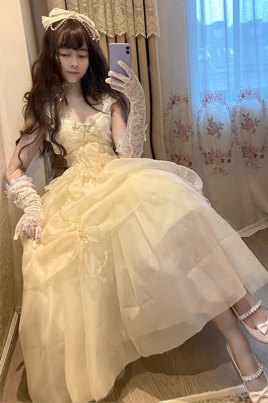 White [Beauty and the Beast] Hanayome Bowknot Lace Mesh Sweet Princess Lolita Jsk Dress