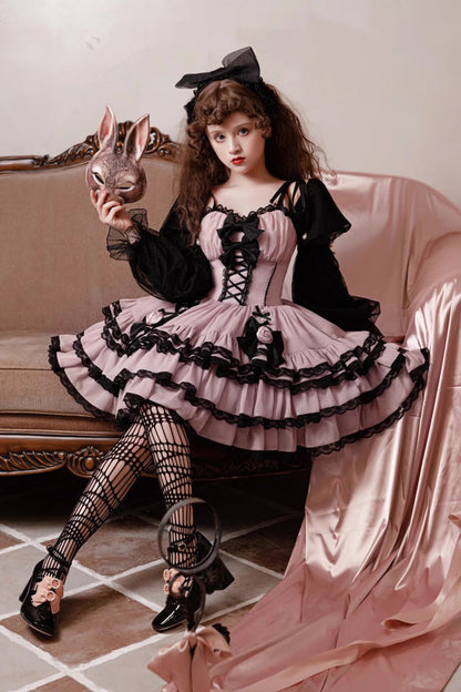 Black/Purple Dance Music Long Sleeves Multi-layer Ruffle Bowknot Sweet Princess Lolita Dress