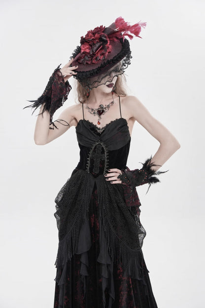 Black/Red Sleeveless Multi-Layered Hanayome Lace Lace-Up Women's Gothic  Wedding Dress Printed Tassels Lace-up Slip Dress