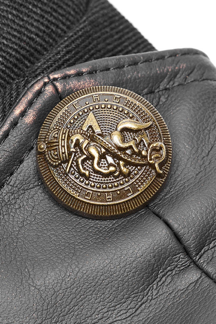 Black Sleeveless Double Breasted Retro Metal Button Decoration Mens Steampunk Vest