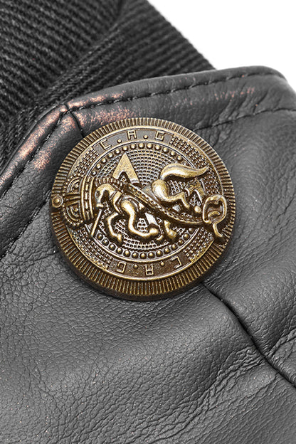 Black Sleeveless Double Breasted Retro Metal Button Decoration Mens Steampunk Vest
