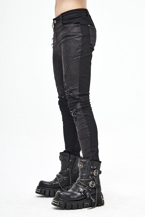 Black Punk Glued Fake Two Pieces Mens Pants