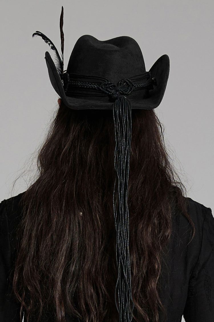 Black Tassels Feather Skull Men's Punk Hat