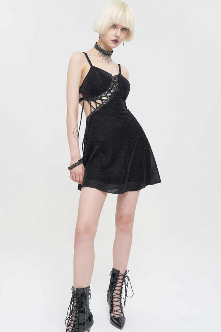 Black Punk Chest Cross Straps Sexy Suspenders Backless Women's Dress