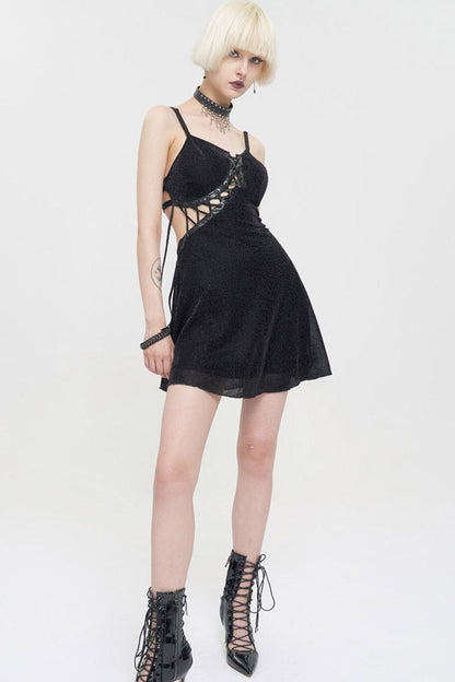 Black Punk Chest Cross Straps Sexy Suspenders Backless Women's Dress