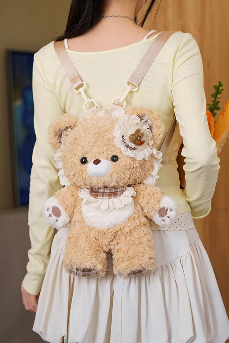 Brown [Little Bear Guli] Ruffled Plush Toy Sweet Lolita Backpack