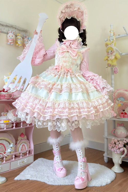 Green [Star Love Song] Ruffle Hanayome Bowknot Lace Sweet Lolita Jsk Dress