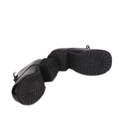 Black Synthetic Leather Round Toe Military Style Platform Punk Lolita Shoes