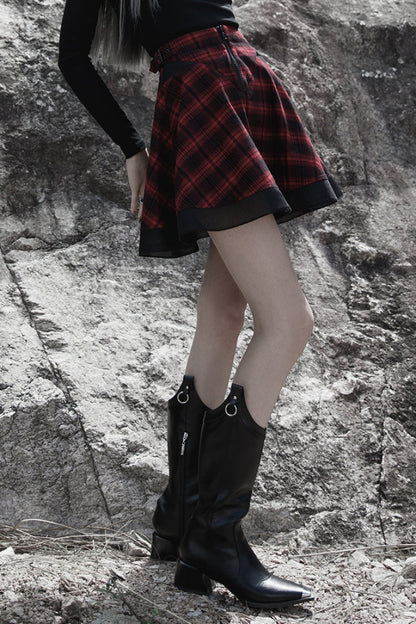 Plaid Print Stitching Mesh Women's Gothic College Style Skirt 2 Colors
