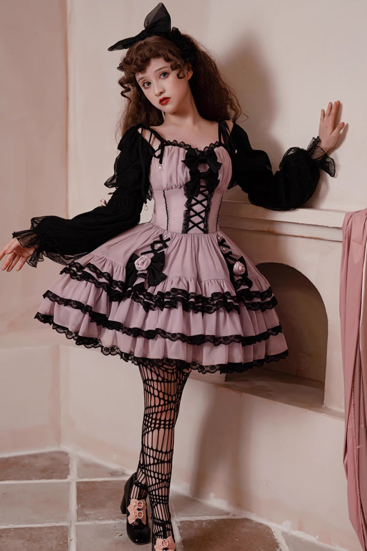 Black/Purple Dance Music Long Sleeves Multi-layer Ruffle Bowknot Sweet Princess Lolita Dress