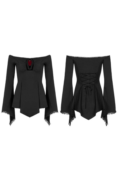 Black Vampire Elements Off Shoulder Long Sleeves Women's Gothic Blouse