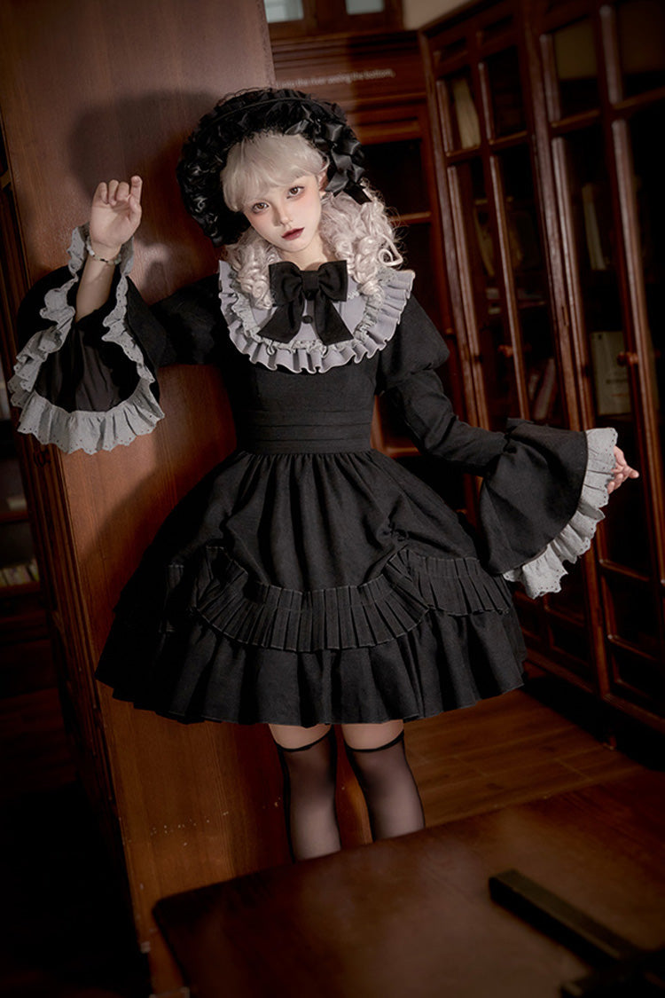 Black [Chapter of the Night] Long Hime Sleeves Ruffle Bowknot Gothic Lolita Dress