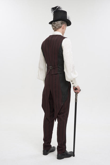 Red Retro Micro-Elastic Thick Stripe Stitching Three-Dimensional Texture Detachable Men's Punk Swallowtail Vest