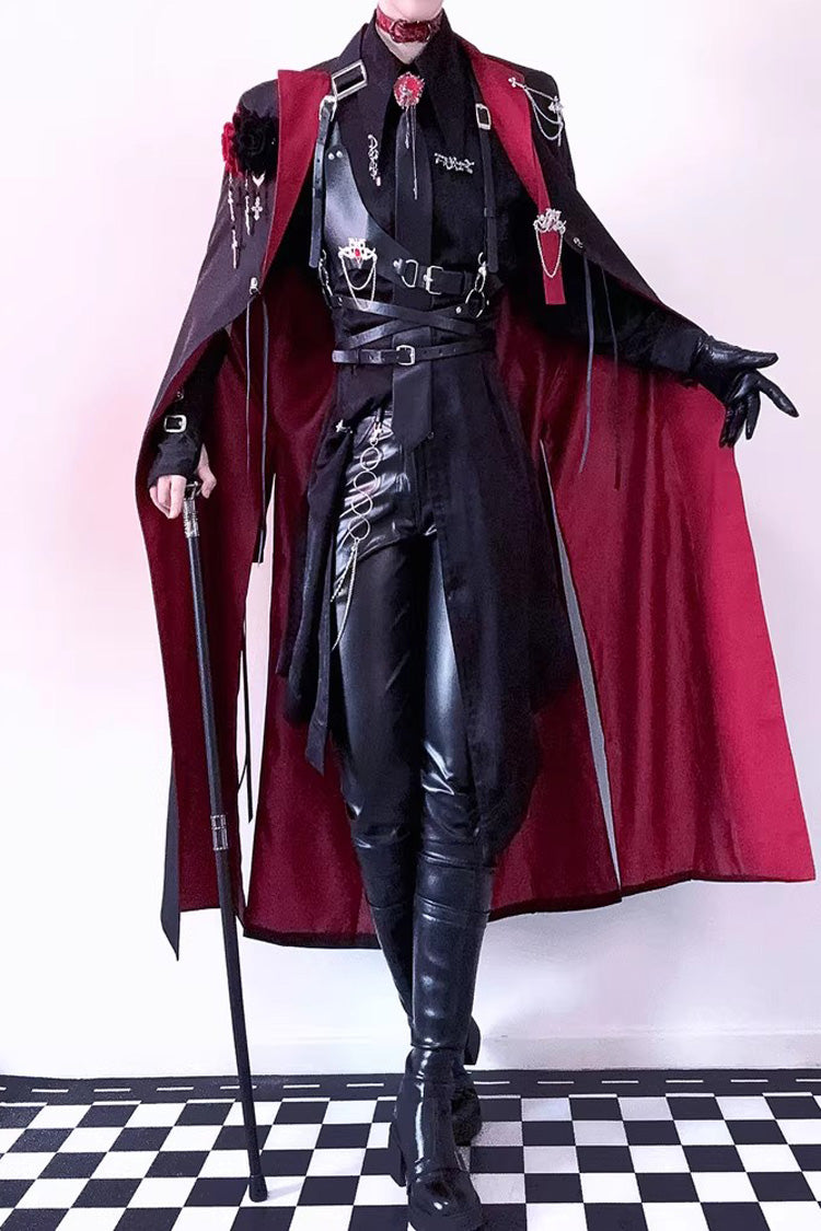 Black/Red [Night Sentinel] Long Sleeves Ouji Gothic Lolita Long Trench Coat