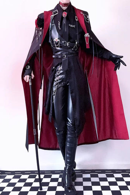 Black/Red [Night Sentinel] Long Sleeves Ouji Gothic Lolita Long Trench Coat