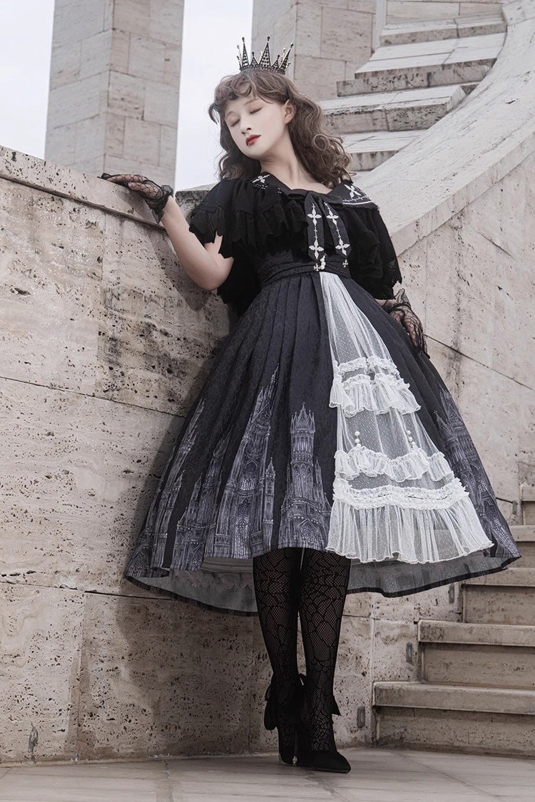 Black Sleeveless Print Lace Gothic Vintage Princess Lolita Jsk Dress