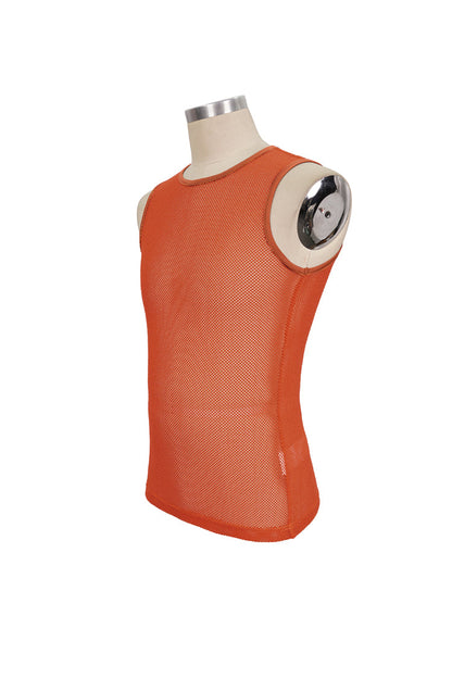 Orange Elasticity Perspective Rhombus Net Yarn Sleeveless Men's Gothic T-Shirt