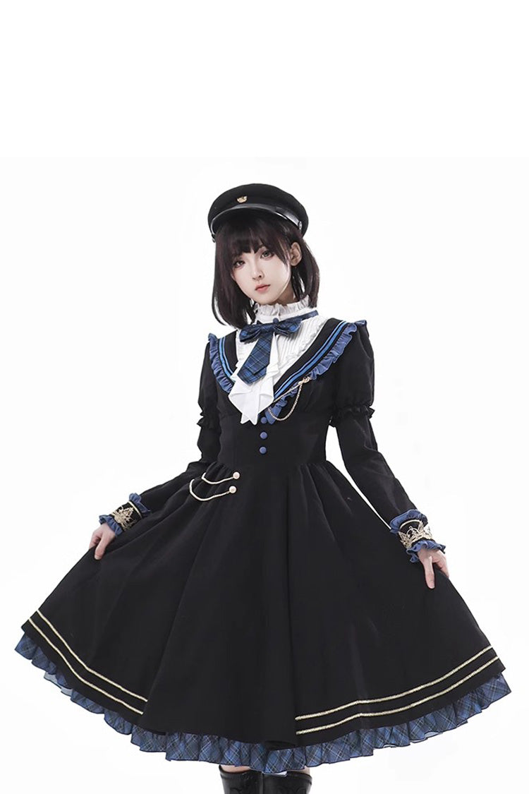 Black [Breaking Dawn] Stand Collar Long Sleeves Ruffle Gothic College Style Elegant Lolita Dress