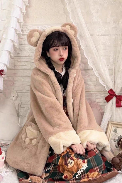 [Sleepy Bear and Cat] Long Sleeves Hooded Sweet Lolita Coat 3 Versions