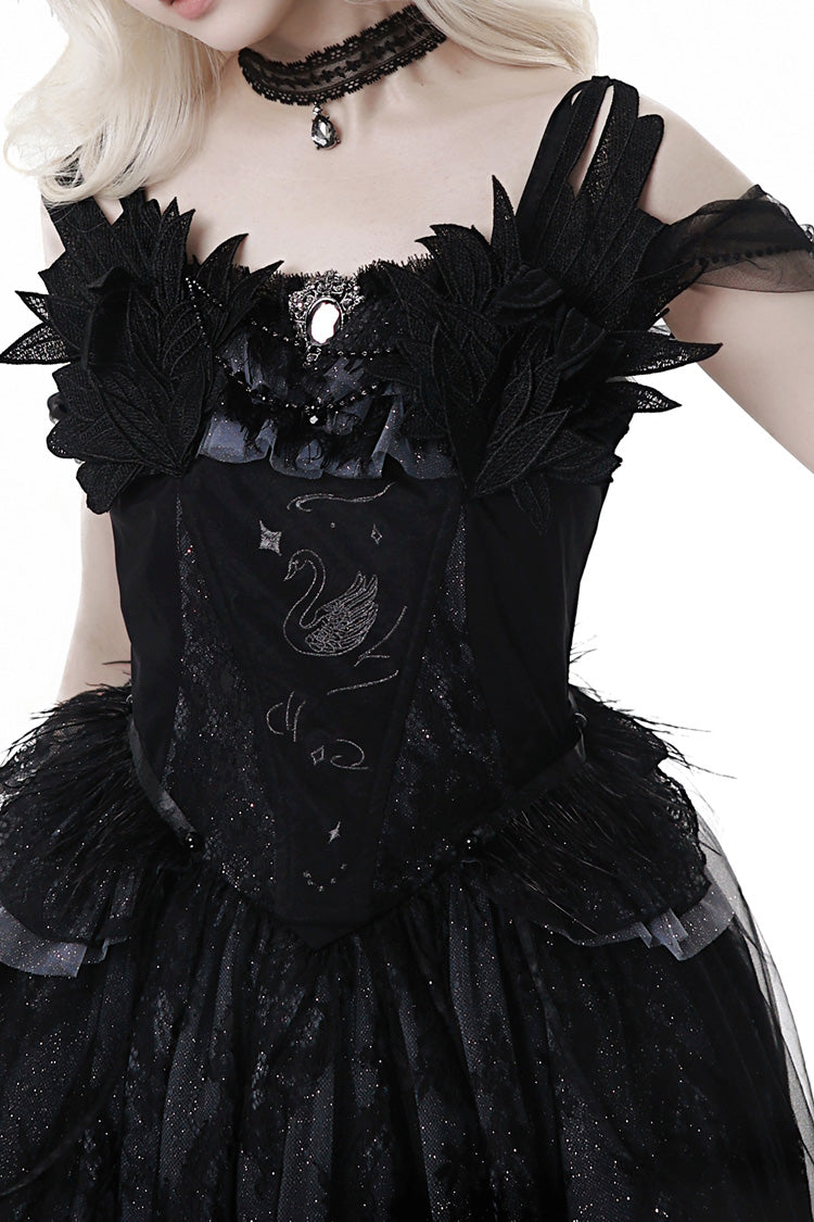 Black [Black Swan's Prayer] Sleeveless Ruffle Bowknot Gothic Ballet Lolita Jsk Dress