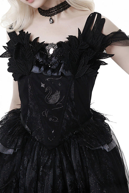 Black [Black Swan's Prayer] Sleeveless Ruffle Bowknot Gothic Ballet Lolita Jsk Dress