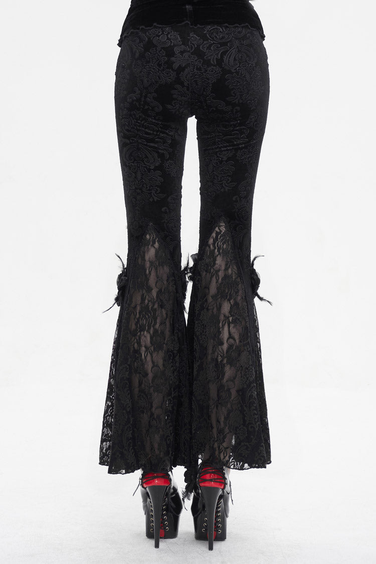 Black Printed Lace Embroidered Women's Gothic Flared Pants