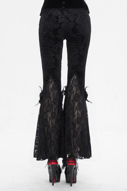 Black Printed Lace Embroidered Women's Gothic Flared Pants