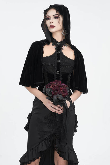 Black Stitching Lace Hooded Women's Gothic Cloak