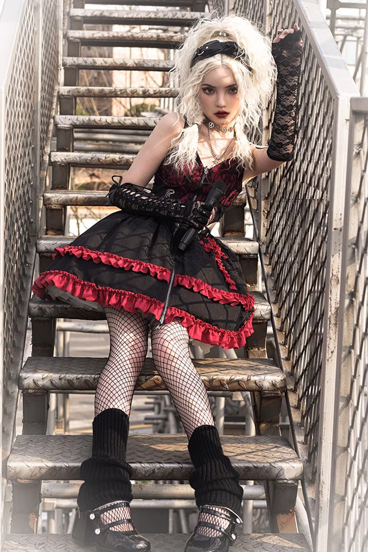Black/Red Elemental Judgment Day Red Cross Ruffle Gothic Lolita Jsk Dress