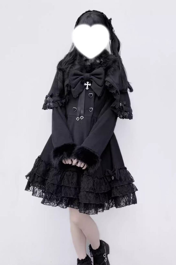 Magician Long Sleeves Removable Cape Bowknot Lace Gothic Jirai Kei Coat