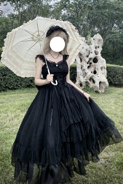 Black [Moonlight Sonata] Ruffle Cardigan Bowknot Lace Gothic Vintage Lolita Jsk Dress